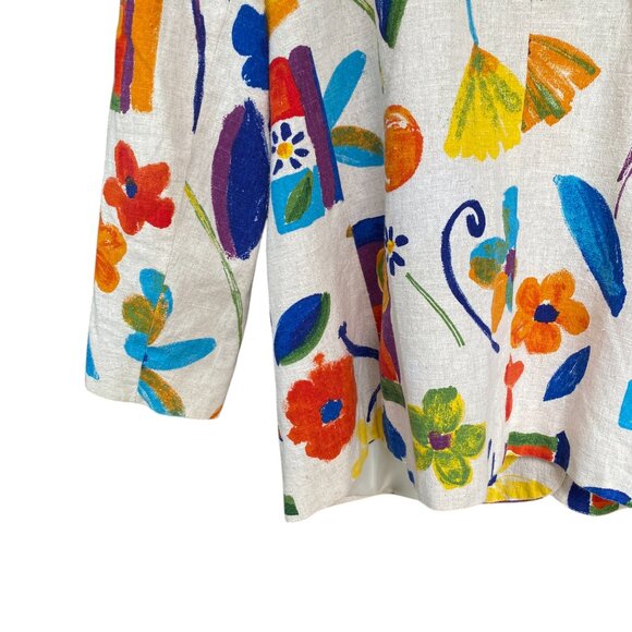 Vintage Stephanie Thomas Rainbow Floral Blazer Cotton Flax Maximalist Resort-22 - Picture 6 of 15